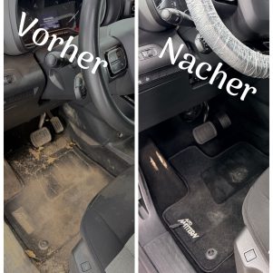 Auto Innenreinigung Bielefeld Vorher Nachher Fußraum stark verschmutzt und gereinigt Glanz Car Autoaufbereitung